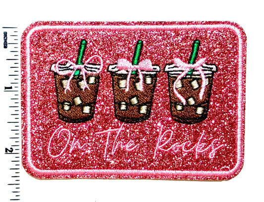 Iced coffee pink glitter patch - Embroidered DIY Iron on patch
