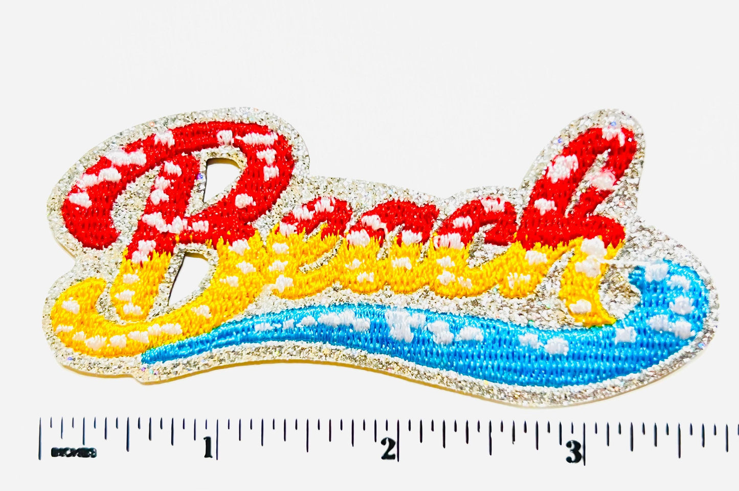 Beach patch - Embroidered DIY  Iron on patch with glitter