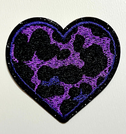 Leopard Print Heart - Iron on patches with glitter outlines