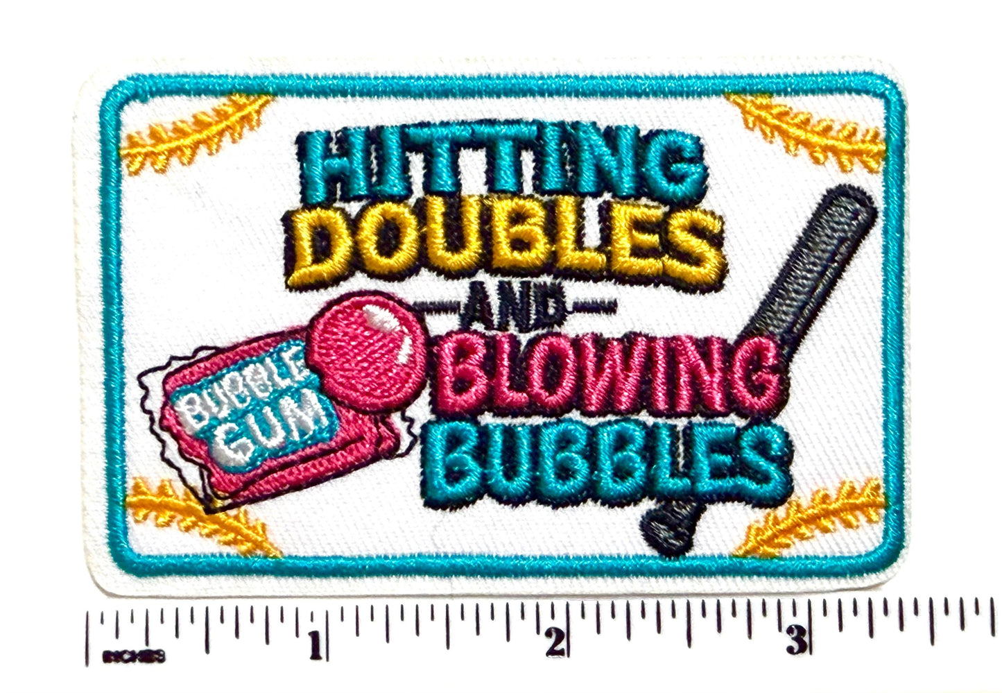 Hitting Doubles & Blowing bubbles  Embroidered Softball / Baseball Patch - Iron-On Applique