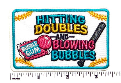 Hitting Doubles & Blowing bubbles  Embroidered Softball / Baseball Patch - Iron-On Applique