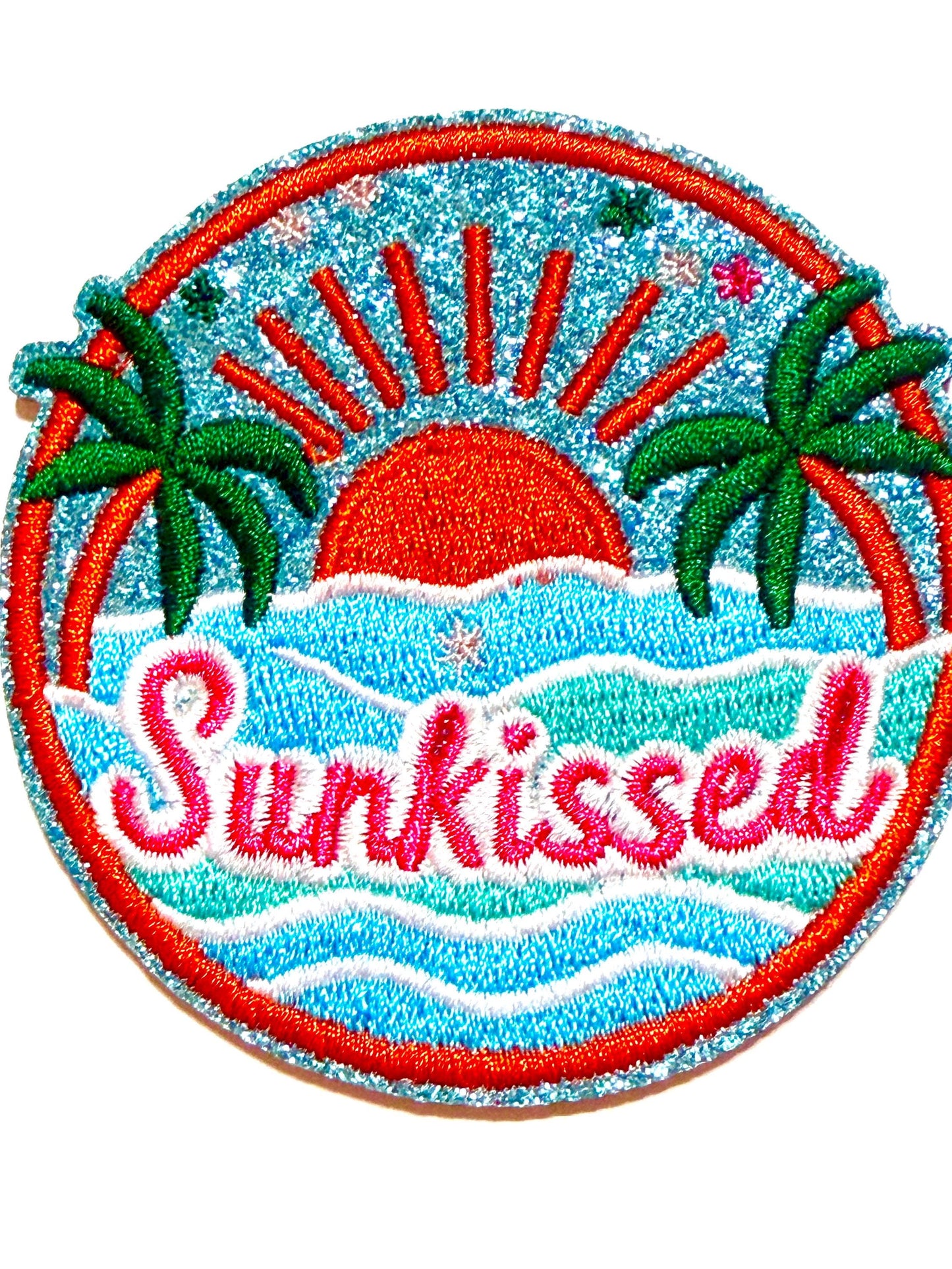 Sunkissed Glitter Patch – Embroidered Iron-On Summer Beach Design