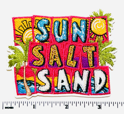 Sun Salt Sand patch - Embroidered DIY Iron on patch with silver glitter 3.25”