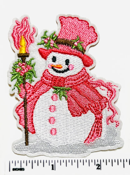 Pink Christmas patches - Embroidered Iron on patches with glitter