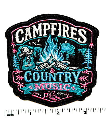 Campfires and Country Music - Embroidered Iron on patch 3.25”
