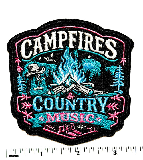 Campfires and Country Music - Embroidered Iron on patch 3.25”