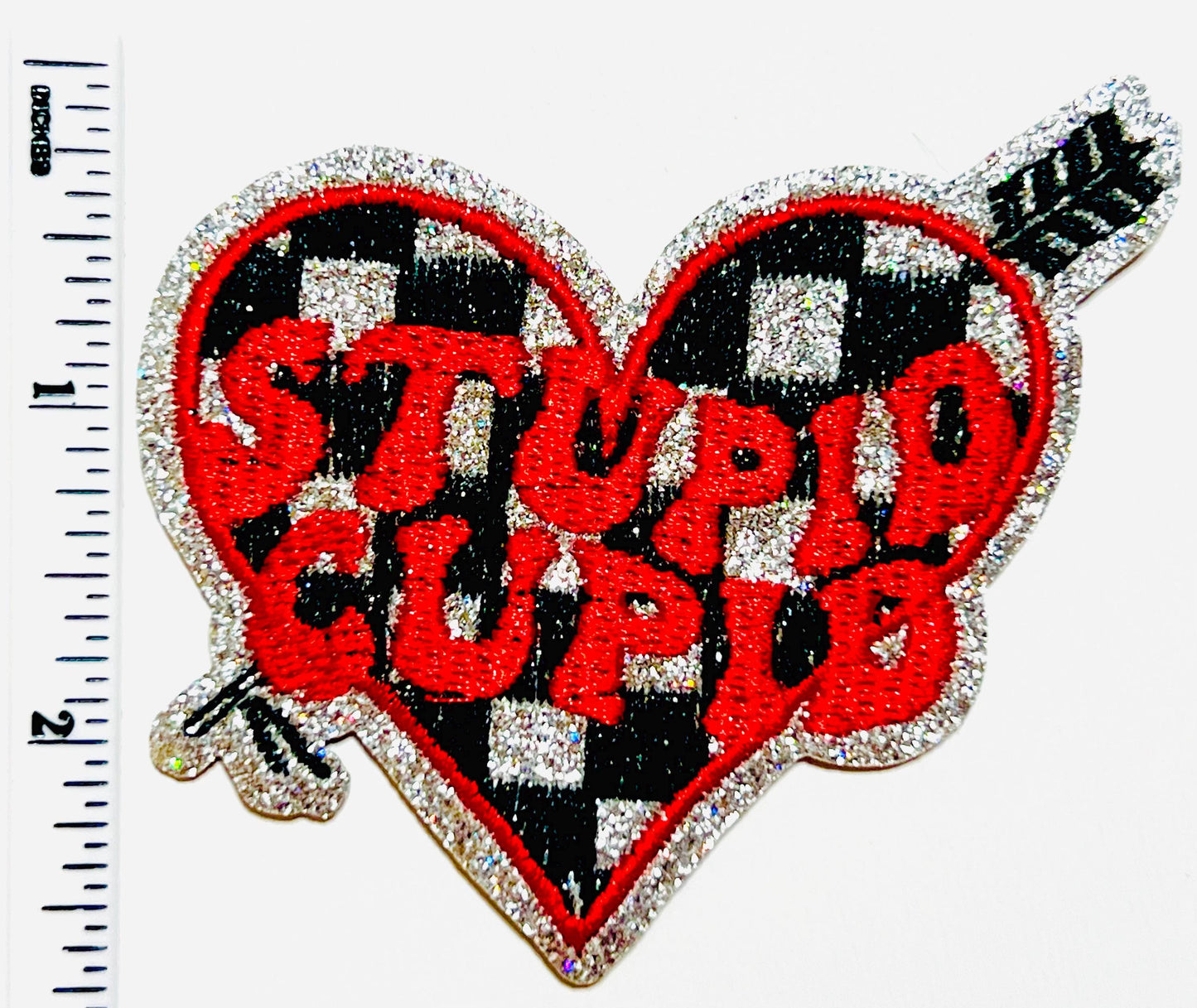Stupid Cupid Valentines Day checkered heart 2”