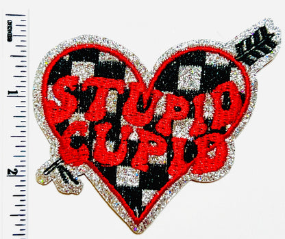 Stupid Cupid Valentines Day checkered heart 2”