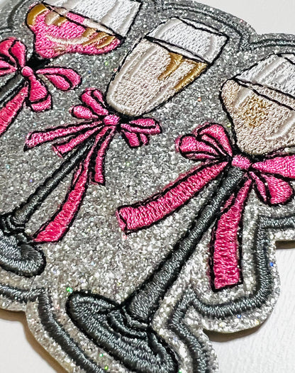 Champagne Glasses with Bows - Embroidered DIY Iron on patch