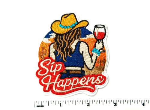Sip happens, country girl, wine patch - Embroidered DIY Iron on patch