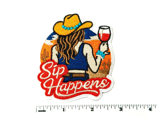 Sip happens, country girl, wine patch - Embroidered DIY Iron on patch