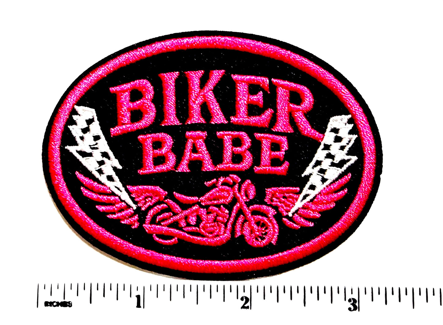 Biker Babe Patch with checkered bolts 3”