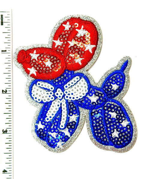 Patriotic Balloon Dog Patch – Sequined Iron-On Patch 3.5"