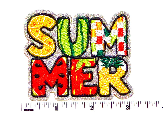 Summer word - Embroidered & Glitter Iron on patch 3”