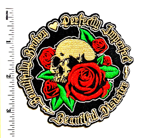 Beautifully Broken - Embroidered Skull patch Iron On, DIY Apparel Accessory