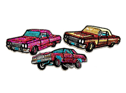 Lowrider Cars Sequins Iron On Patch - Sequins Iron On Patch