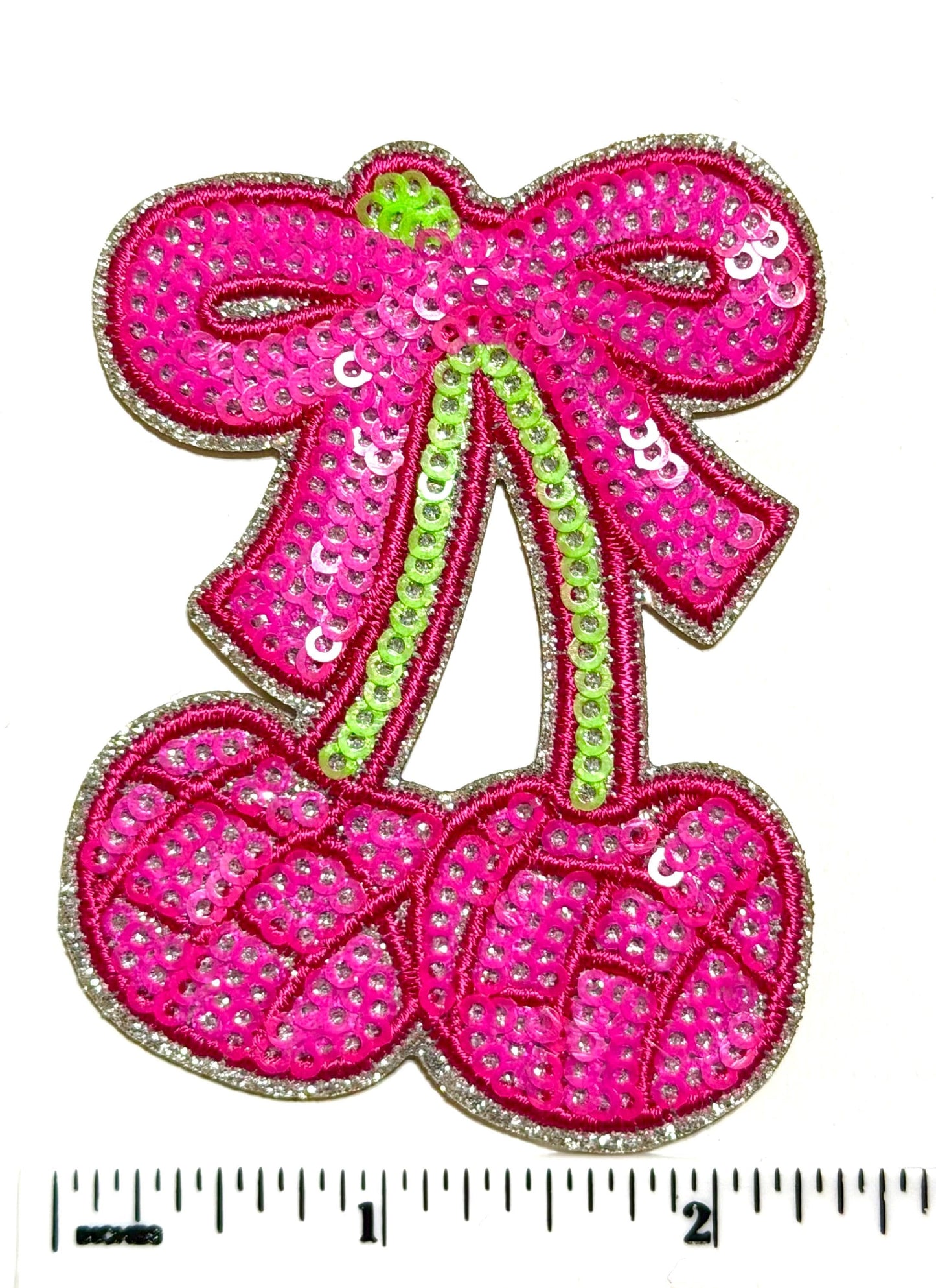 Sequin Cherries with Bows - Sequined DIY Iron on patches