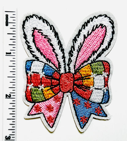 Easter Bunny Bow patches - Embroidered DIY Iron on patch