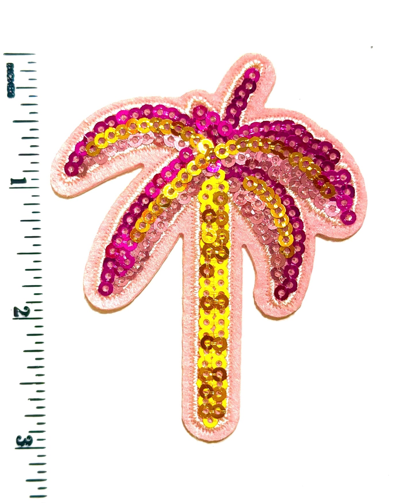 Pink Palm Tree - Sequins & Embroidered Iron on patch 3”