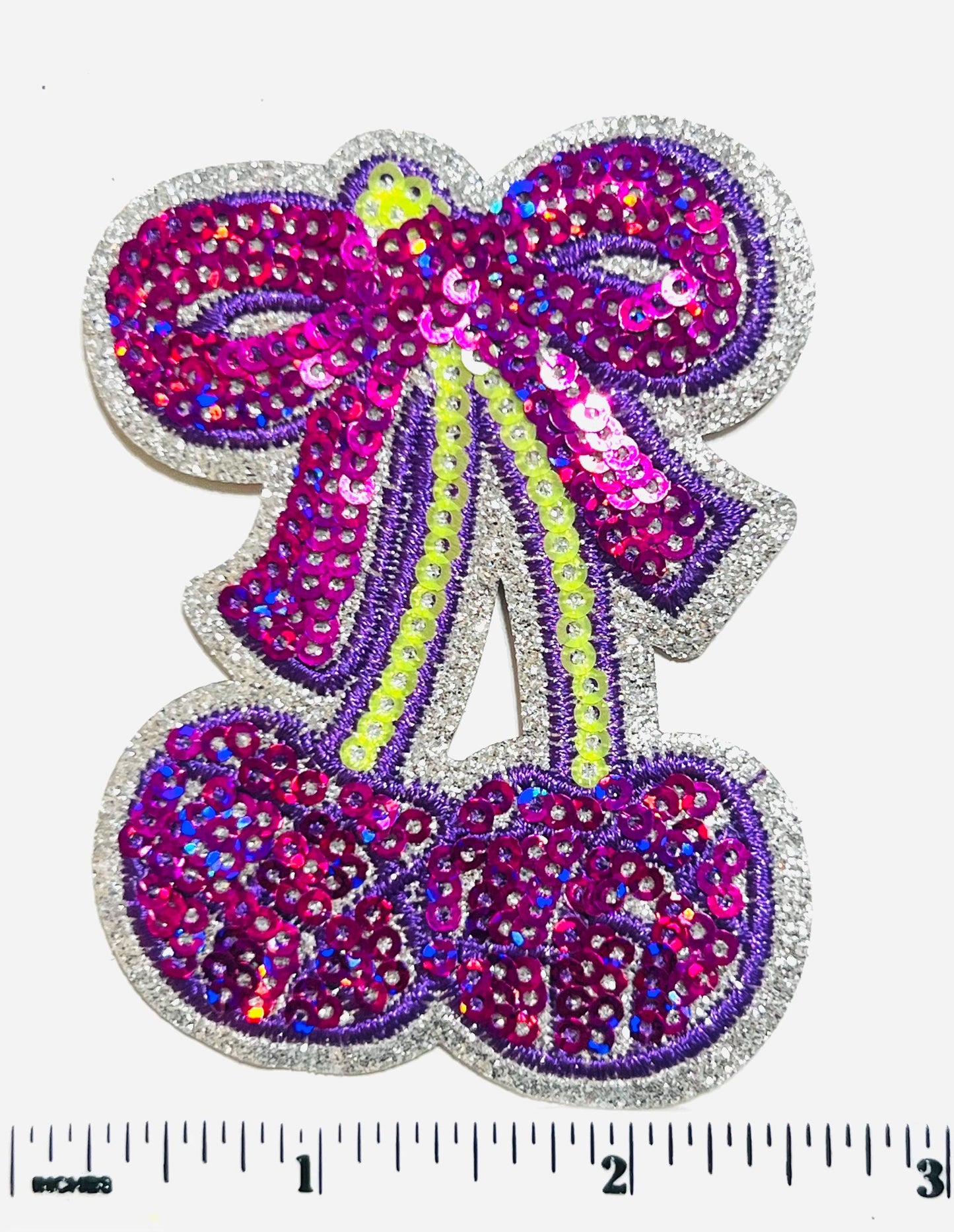 Sequin Cherries with Bows - Sequined DIY Iron on patches