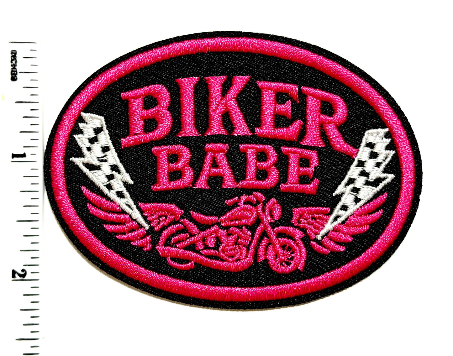Biker Babe Patch with checkered bolts 3”