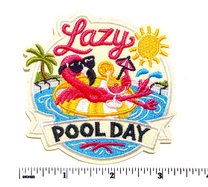 Lazy Pool Day patch - Embroidered Iron on appliqué